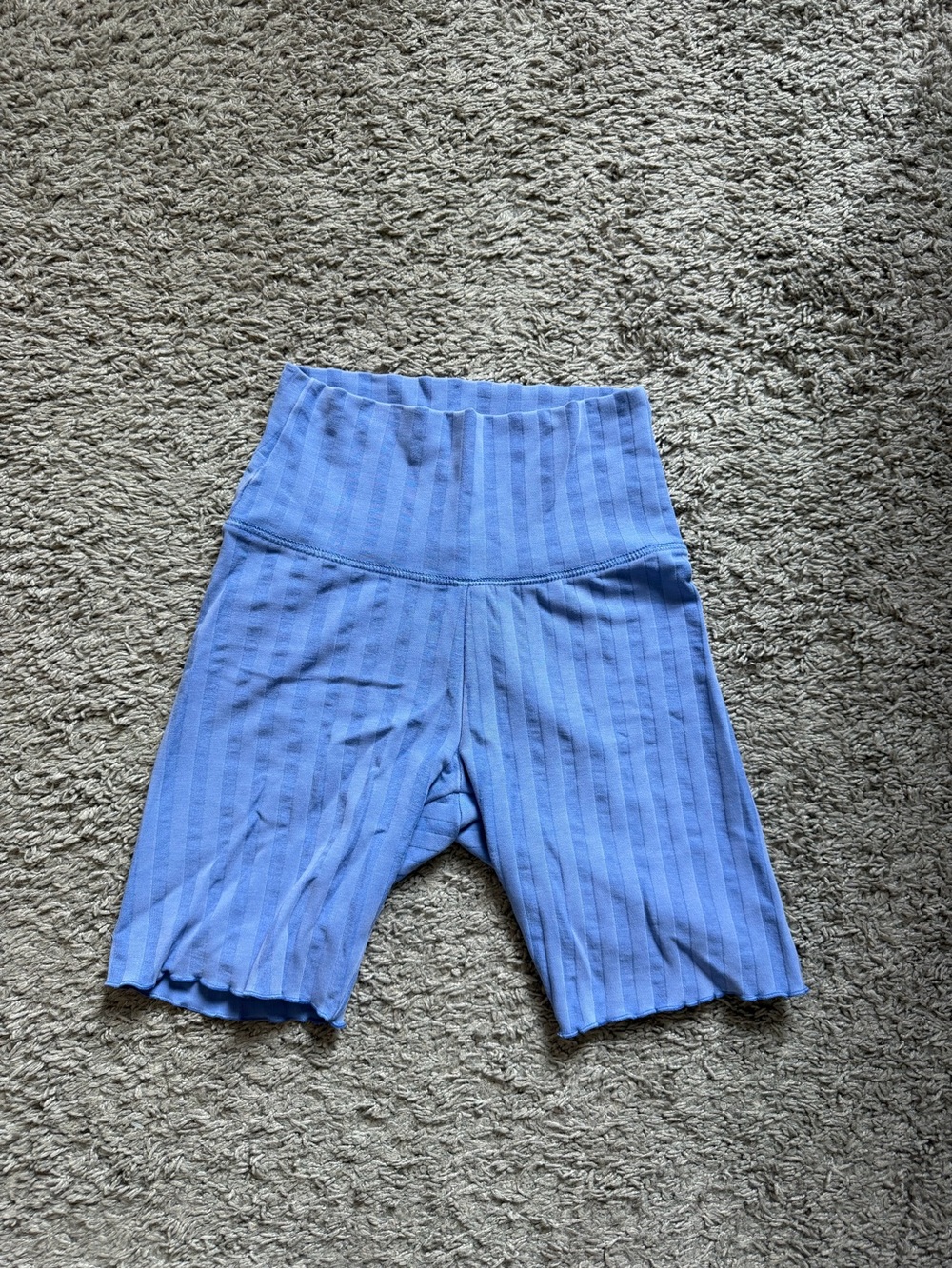 Stretch Ribbed High-Waist Bike Shorts in Periwinkle Blue